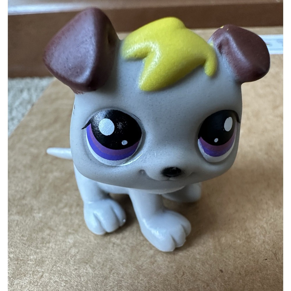 Littlest Pet Shop Puppy Gray With Yellow Hair Brown Ears